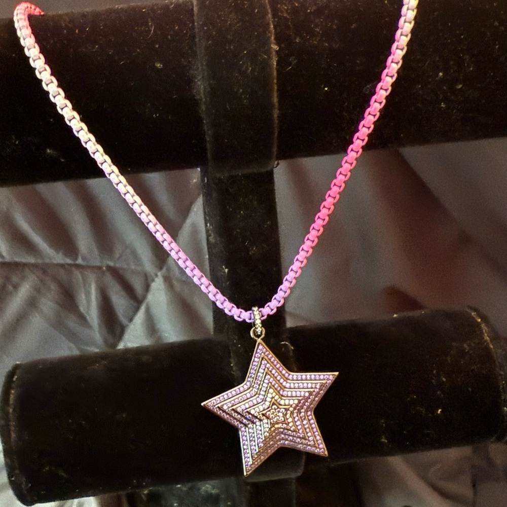 Star Pendant Necklace with Pink and Purple Chain with Magnetic Closure